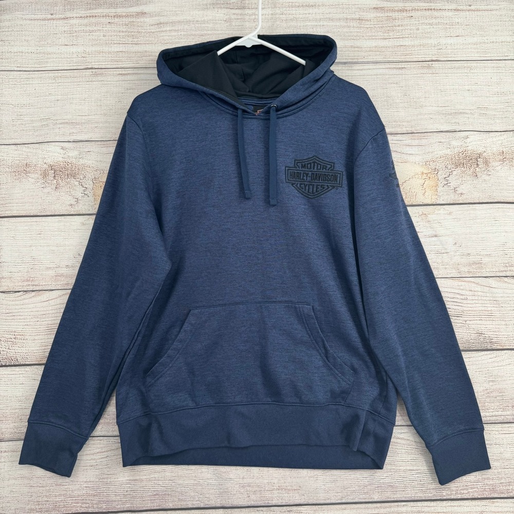 Harley Davidson Hoodie Mens Medium Blue Embroidered Logo City Cycle Sales